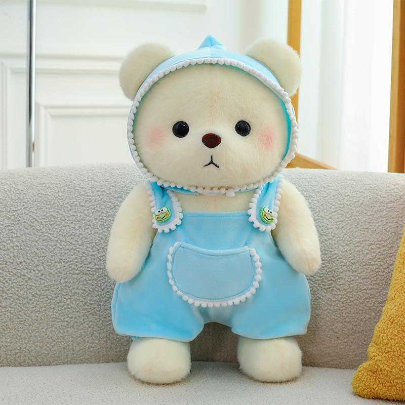 

Overalls Hooded White Teddy Bear Plush Toy Red Blue Childrens Birthday Gift 35cm синій