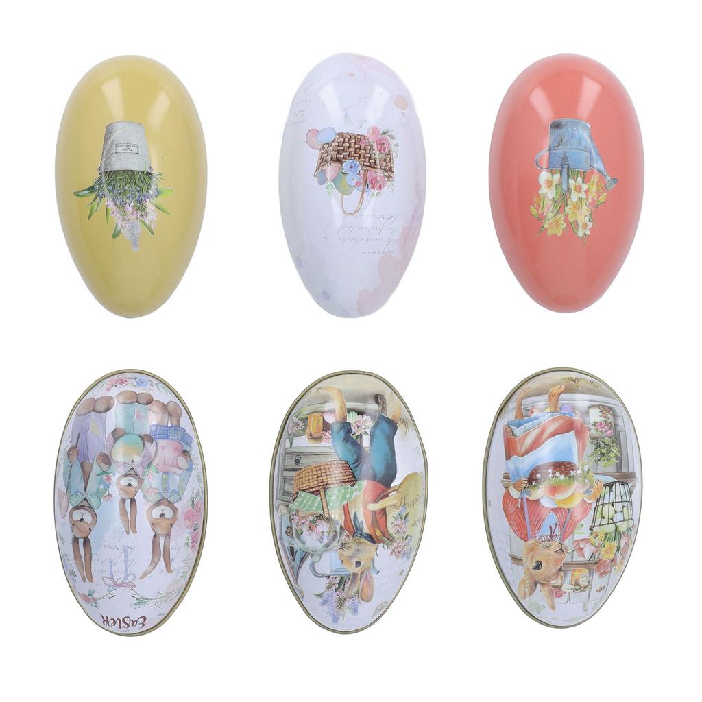 6pcs Iron Easter Egg Shaped Tins Candy Box Jewelry Canister for Easter Holiday Party Supplies Easter Egg Ornament