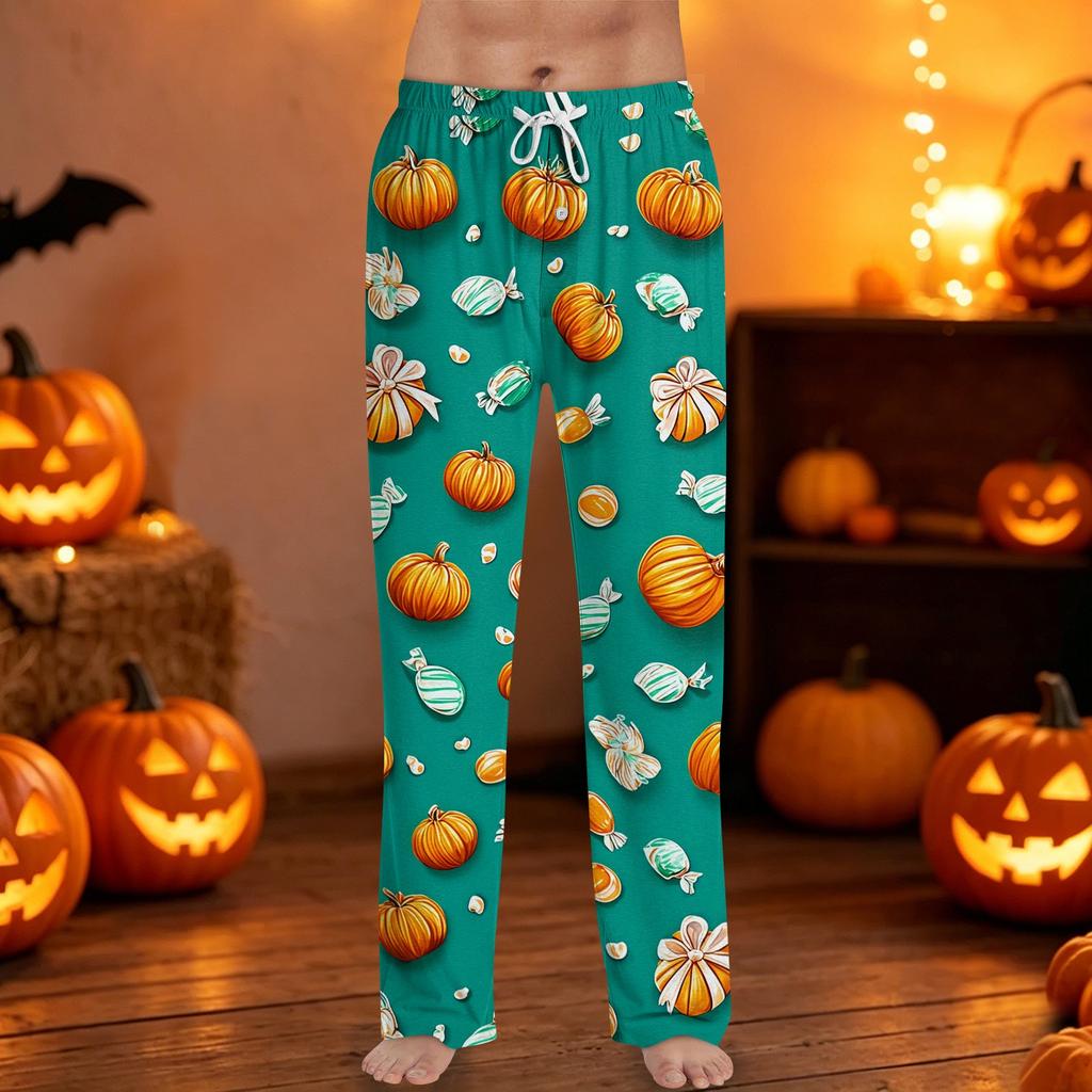 Men's Halloween Print Drawstring Pants Casual Lounge Sleepwear Bottoms Spider Web Pumpkin Pattern Relaxed Fit