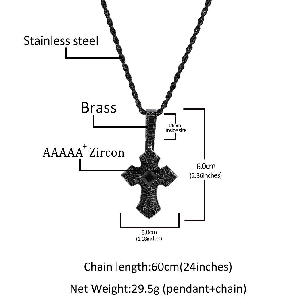 Hip Hop Ladder Square Zircon Cross Pendant Personalized Hip Hop Trend Men's Necklace Accessories