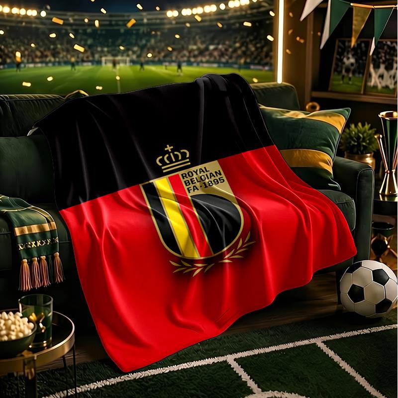 Belgium Football Crest Emblem Blanket Flannel Throw for Sofa, Indoor, Camping, Living Room, Office, Chair, And Bed Soft Birthday Gift
