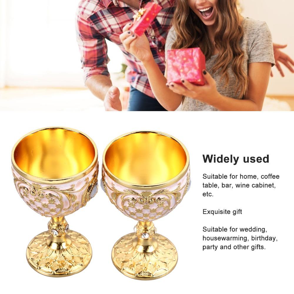 2PCS Small Zinc Alloy Goblet Gold White Retro Metal Cup Vintage Goblet  Party Drinking