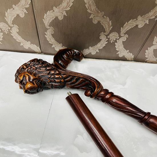 Handmade Lion Head Wooden Walking Stick: Royal Design Cane