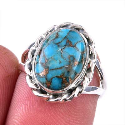 Natural Blue Copper Turquoise Gemstone 925 Solid Sterling Silver Ring S.6 Q9O65