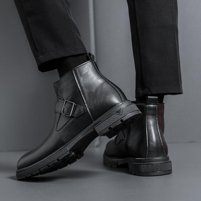 Casual Men'S Leather Shoes Autumn And Winter High Top Style Outdoor Fashion Party Daily Business And Office Boots Black New Hot