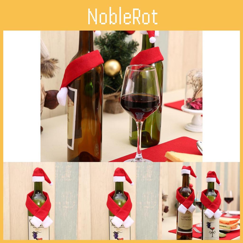 Charming Christmas Themed Wine Bottle Cover Set With Non Woven Scarf And Hat For Holiday Decor