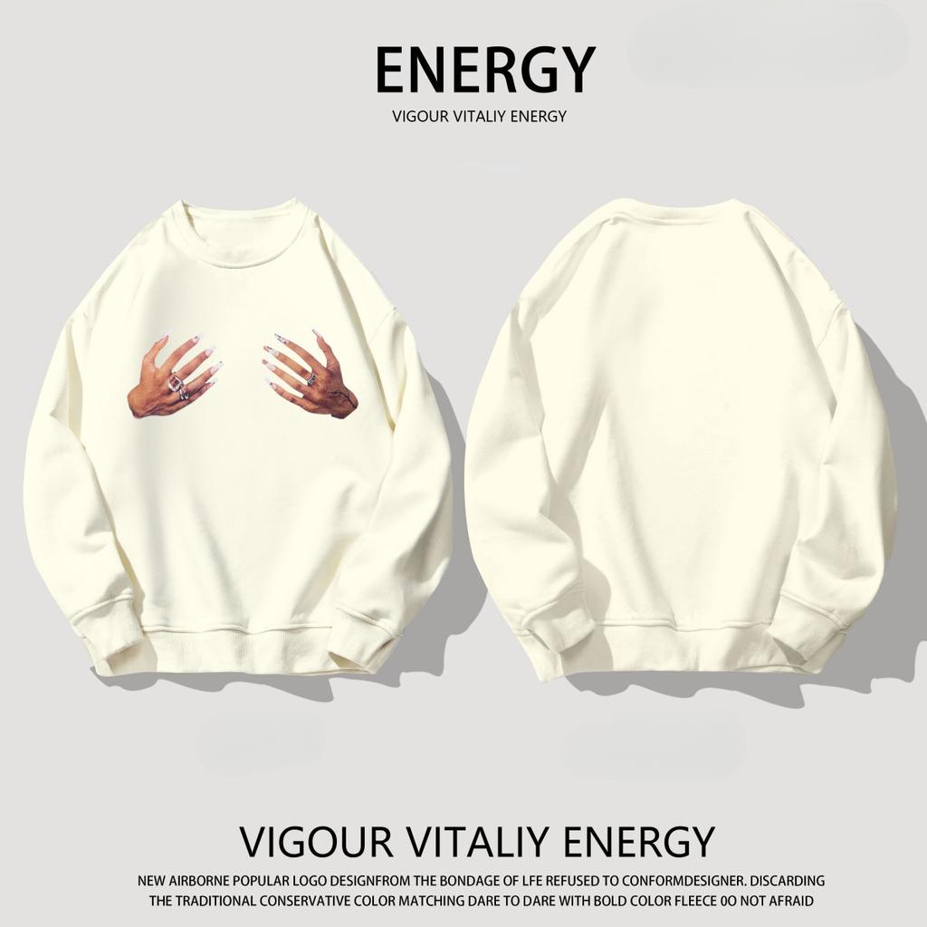 American High Street Friendly Middle Finger Loose Round Neck Sweater Unisex Autumn/Winter Trendy Sweatshirt