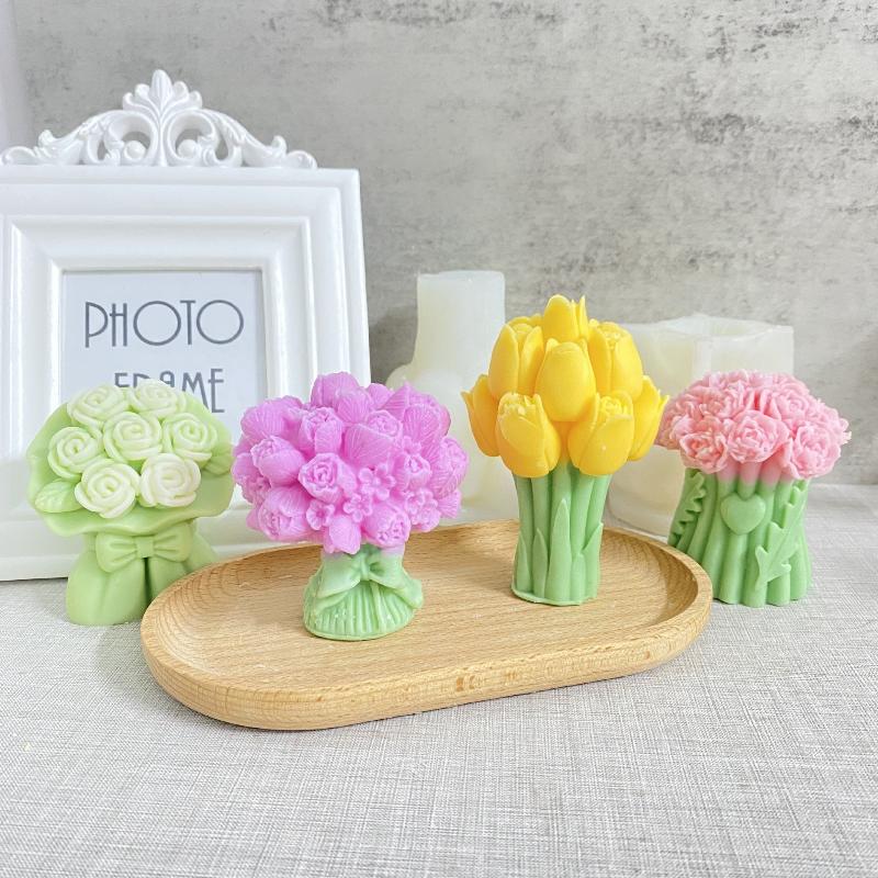 Tulip Bouquet Silicone Mold Diy Flowers Aroma Candle Molds Candle Making Supply Valentine'S Day Gift