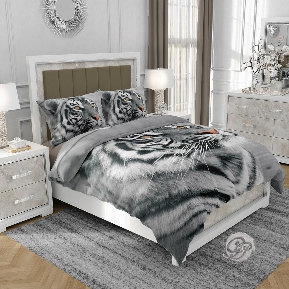 3D Cotton Satin Bedding 140X200Cm Grey Tiger