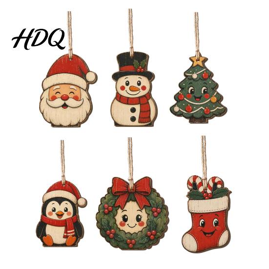 Xmas Wall Hanging Decor Wooden Christmas Santa Claus Ornament Snowman Stocking Tree Wreath Handmade Ornament Decoration 2D Farmhouse Rustic Holiday