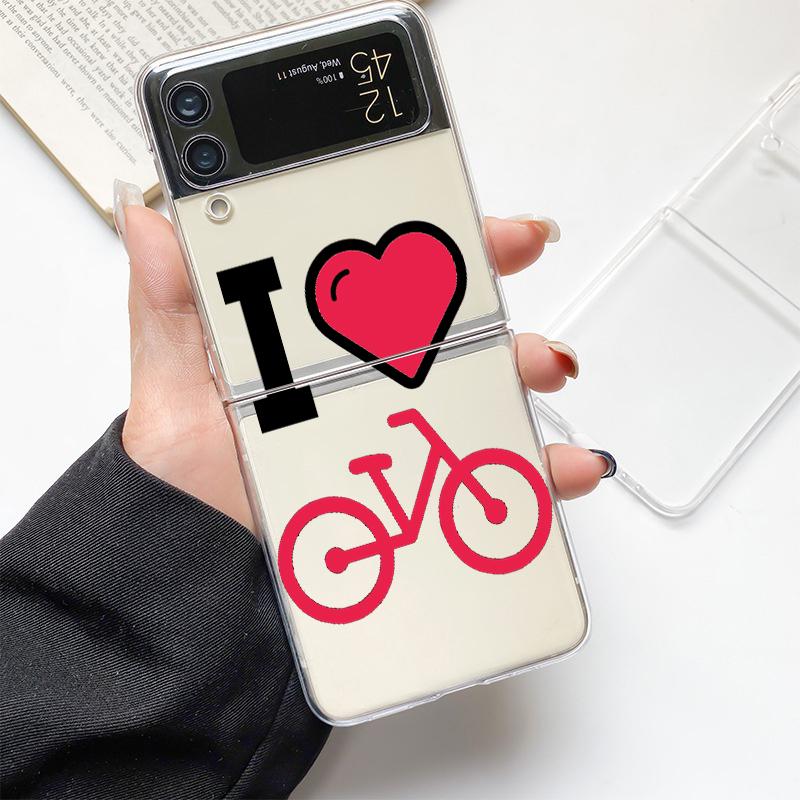 Mountain Bike Cycling Art Fashion Phone Case For Samsung Galaxy Z Flip 3 4 5 6 7 Hard Folding Z Flip4 Clear PC Cover Gift