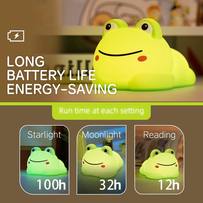 Frog Night Light USB Rechargeable Silicone Bedside Lamp With Touch Control For Kids Room And Home Decor Perfect Gift