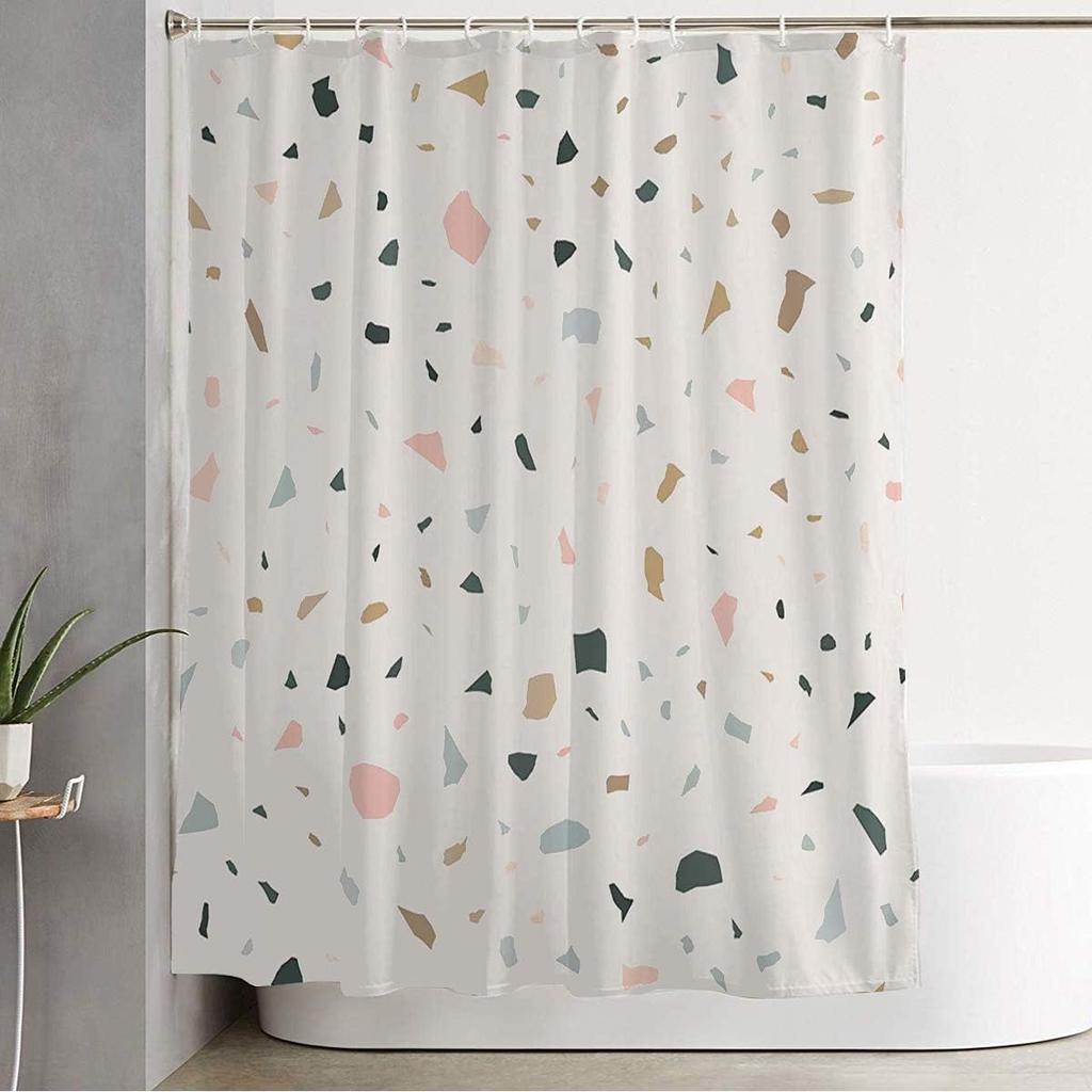 Shower Curtain Set with Hooks Decorative Pink Agate Terrazzo Broken Stone Granite Mosaic Marble Abstract Black Concrete Confetti Dark Ditsy Bath