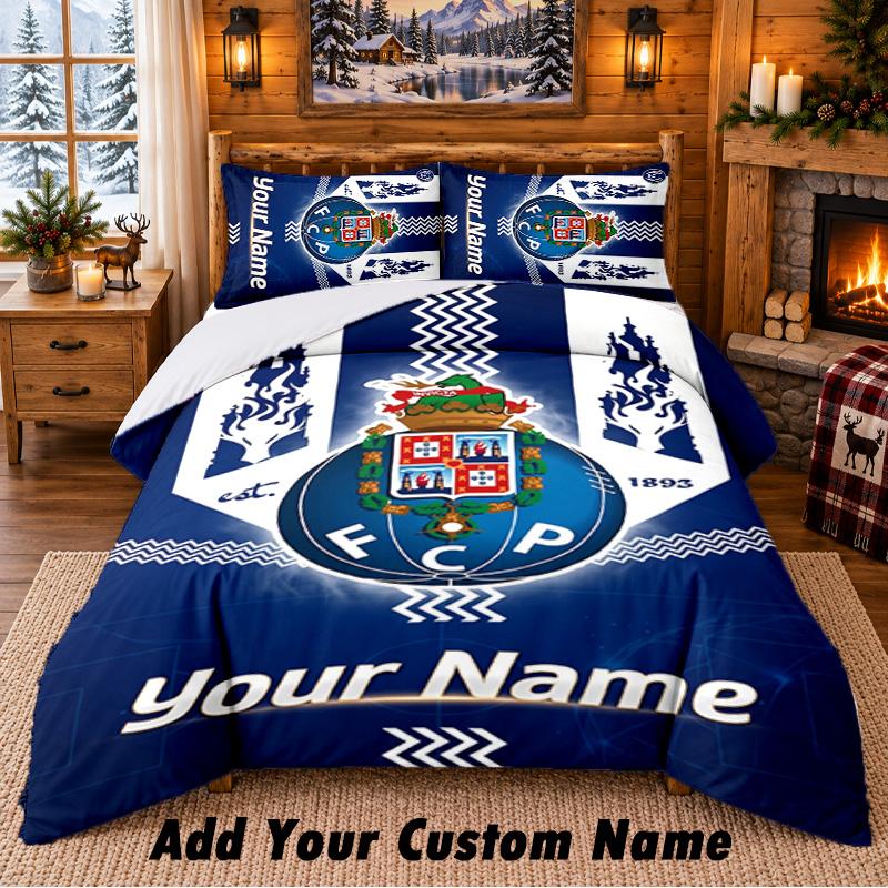 FC Porto Pattern Bedding 3Pcs Set Custom Name, Bed Sheet And Pillowcases For Home Bedroom