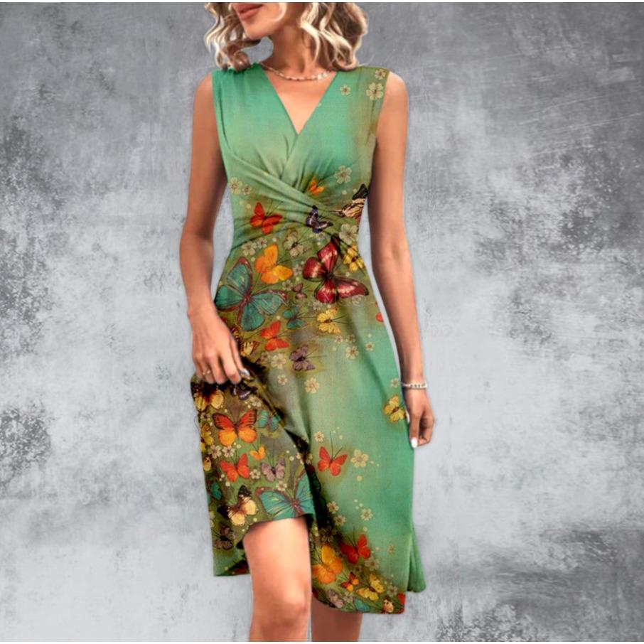 

GMXIA весна-лето мода позиционирование принт крест V-образный вырез сексуальное без рукавов женское платье XXXL зелёный