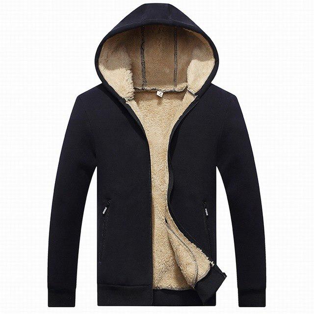 Comfy Women Sheep Velvet Thick Pure Color Hoodie Zip Outwear Coats Black XL