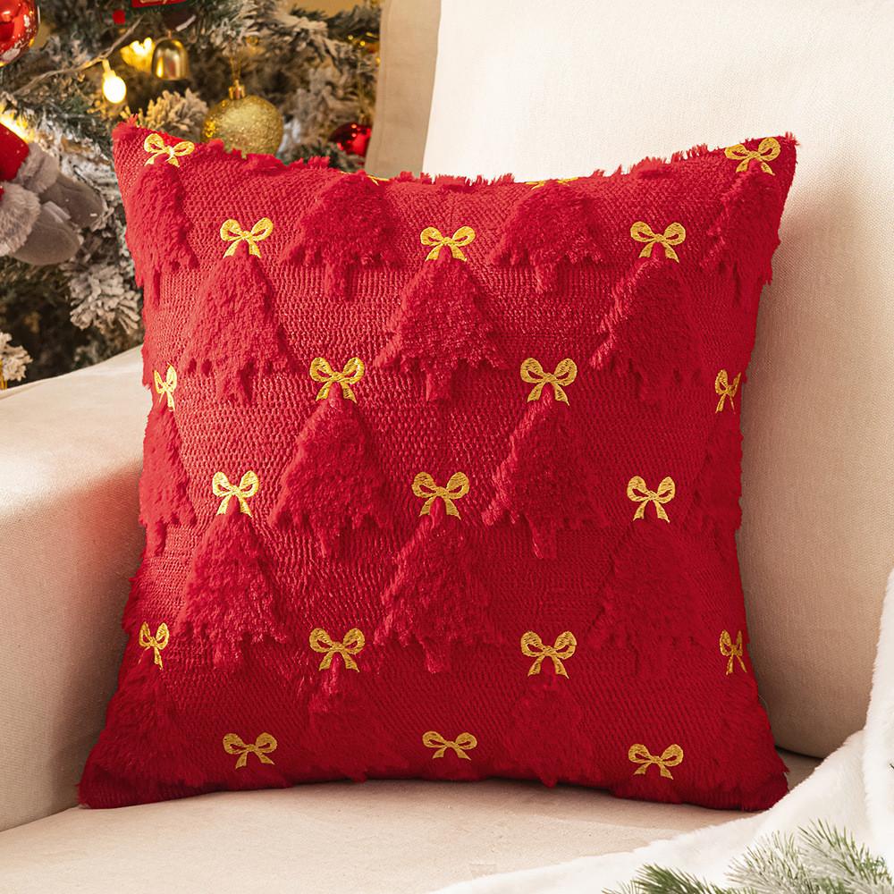 Christmas Plush Pillow Cover With Geometric Snowflake Design For Home Decor And Gift