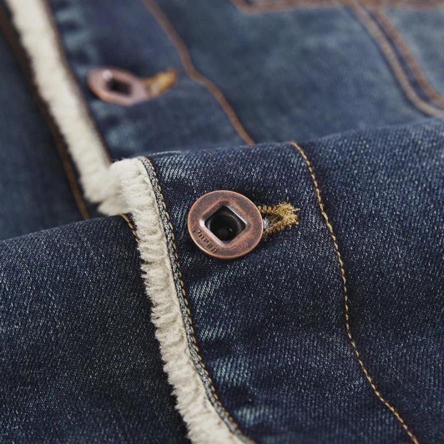 Męska kurtka dżinsowa na co dzień: Wyściełane bawełną, duży rozmiar, plus aksamit, wiele kieszeni, styl ze skóry jagnięcej