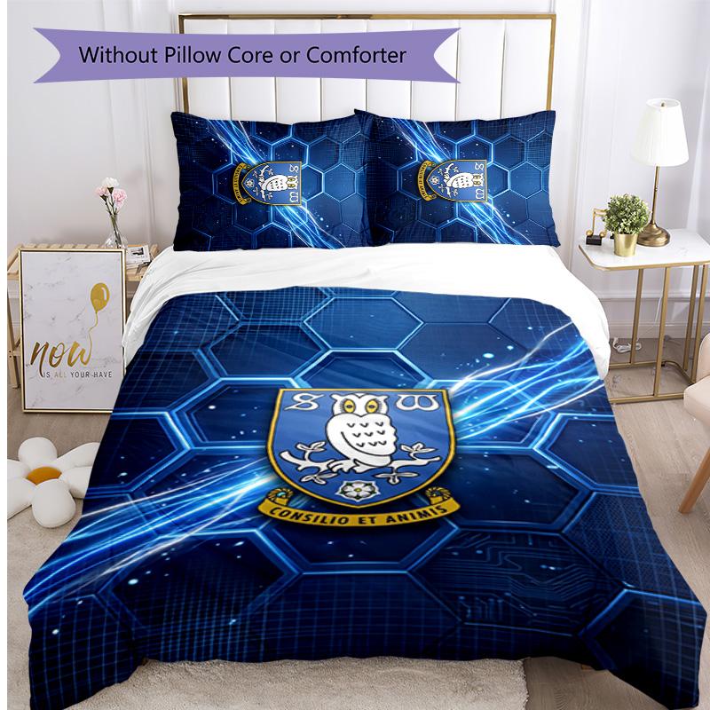 Sheffield Wednesday Football Printed 3 Pieces Bedding Set, Comfortable Skin Friendly Bedroom Duvet Cover Set
