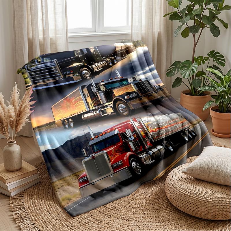 Sunset Monster Truck Adventure Theme Blanket Lightweight Warm Flannel Blanket Decorative Throw Blanket for Home Decoration