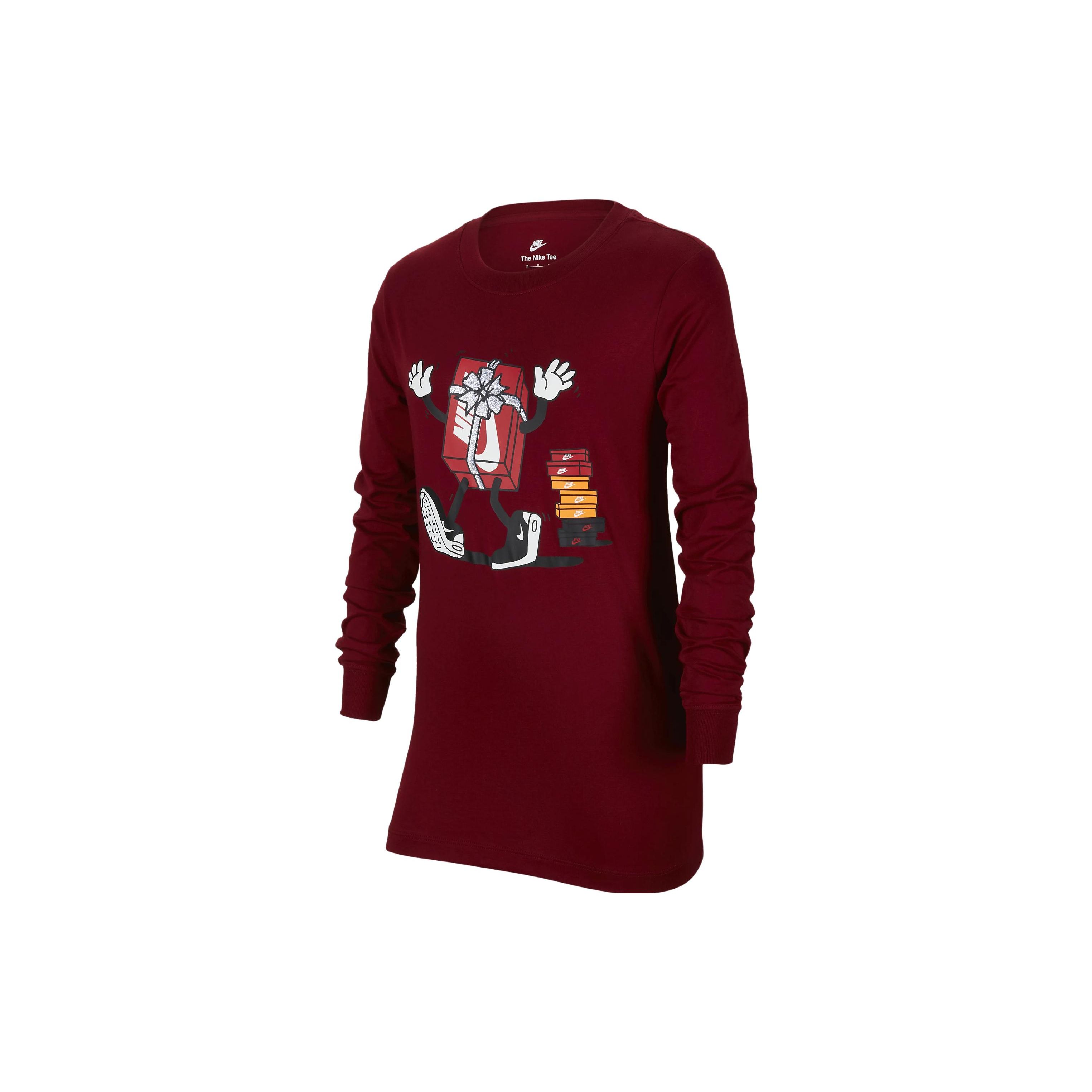 

Nike Printed Crew Neck Casual Long Sleeve T-Shirt Kids Tops Red FJ6387-677 L