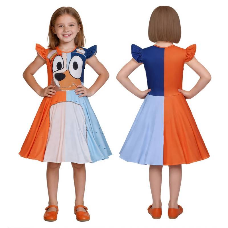 Bluey Girls Princess Dress With Printed Polyester For Childrens Party And Cosplay