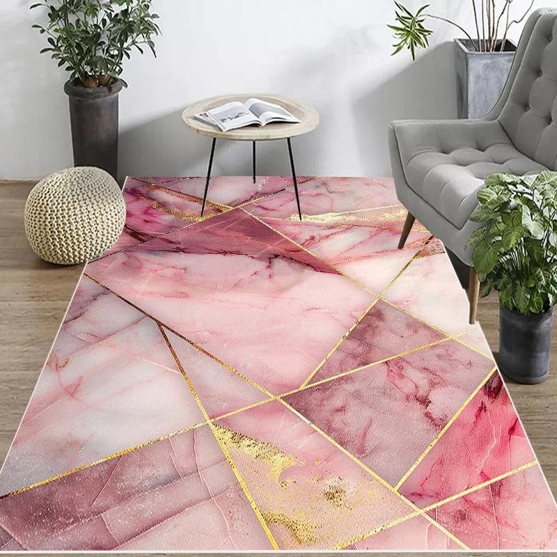 Moderne Zuhause Rosa Teppiche Wohnzimmer Dekoration Marmorteppich Leichter Luxus Sofabereich Fußmatte Schlafzimmer Bettseite Ankleidezimmer Weicher Teppich
