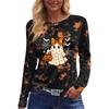 Women's Halloween Print Long Sleeve Top with Side Slits