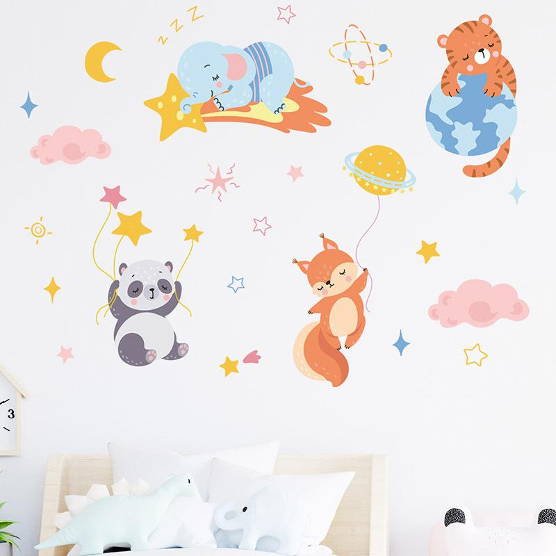 Good Night Animal Star Cloud Self-adhesive Wall Sticker Cartoon Panda Elephant Children's Room Decoration Sticker