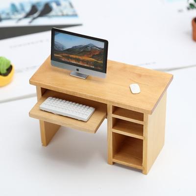 1/12 Dollhouse Miniature Accessories Mini Wooden Computer Desk Model Simulation Furniture Toys for Doll House Decorate