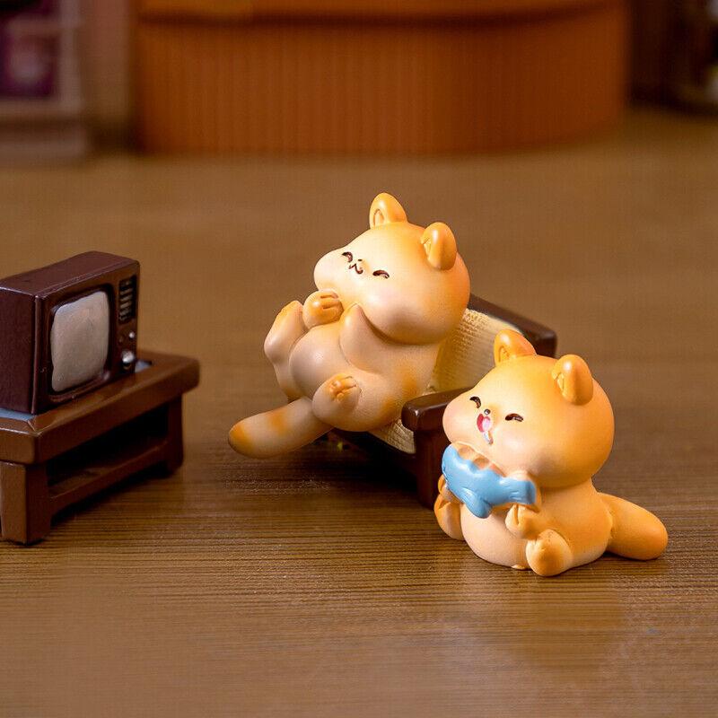 Cute Figurines Miniature Cartoon Chubby Cat Resin Ornament Micro Landscape D GF