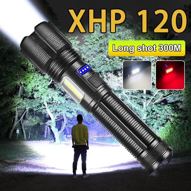 

Flashlight Side Light Powerful XHP120 LED Torch Light Zoomable Lamp Self-protection Lantern Waterproof Flash Lights