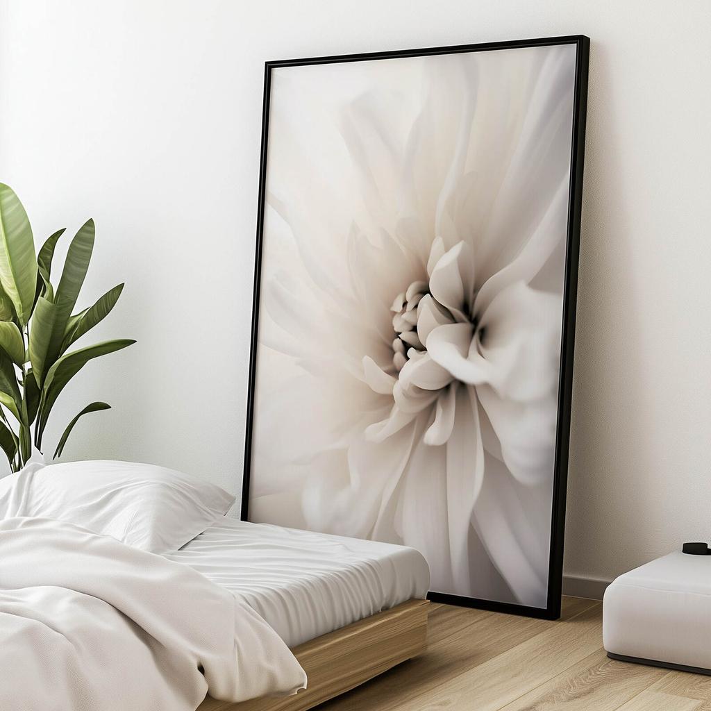 Delicate White Dahlia Delicate White Dahlia, 30X40 Cm, Dark Brown Wooden Frame, 230 Gsm Matte Paper