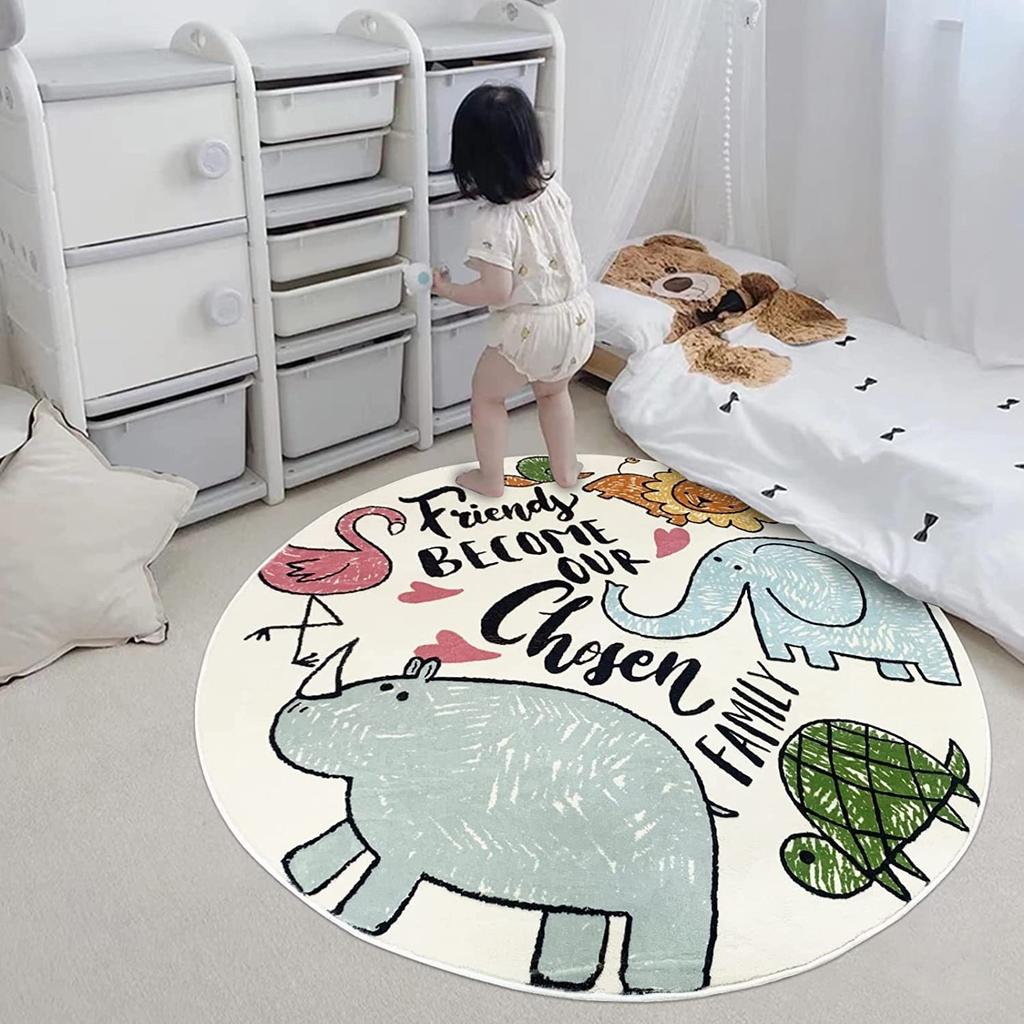 Thick Round Cute Cartoon Carpet Imitation Cashmere Floor Mat Children's Crawling and Grabbing Pad Bedroom Bedside Carpet