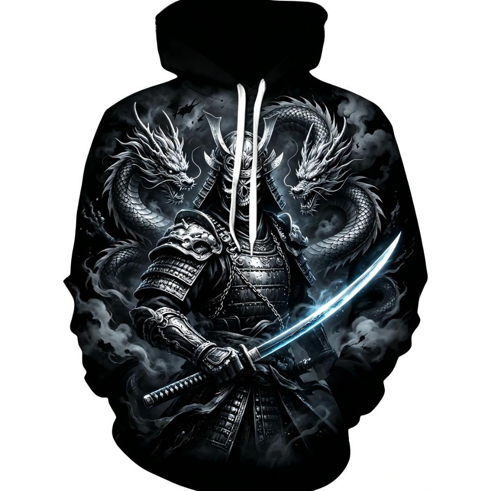 Halloween American Men's New Autumn Horror Skull Print Micro Elastic Comfortable Hooded Sweatshirt Ooutdoor Street Style Top