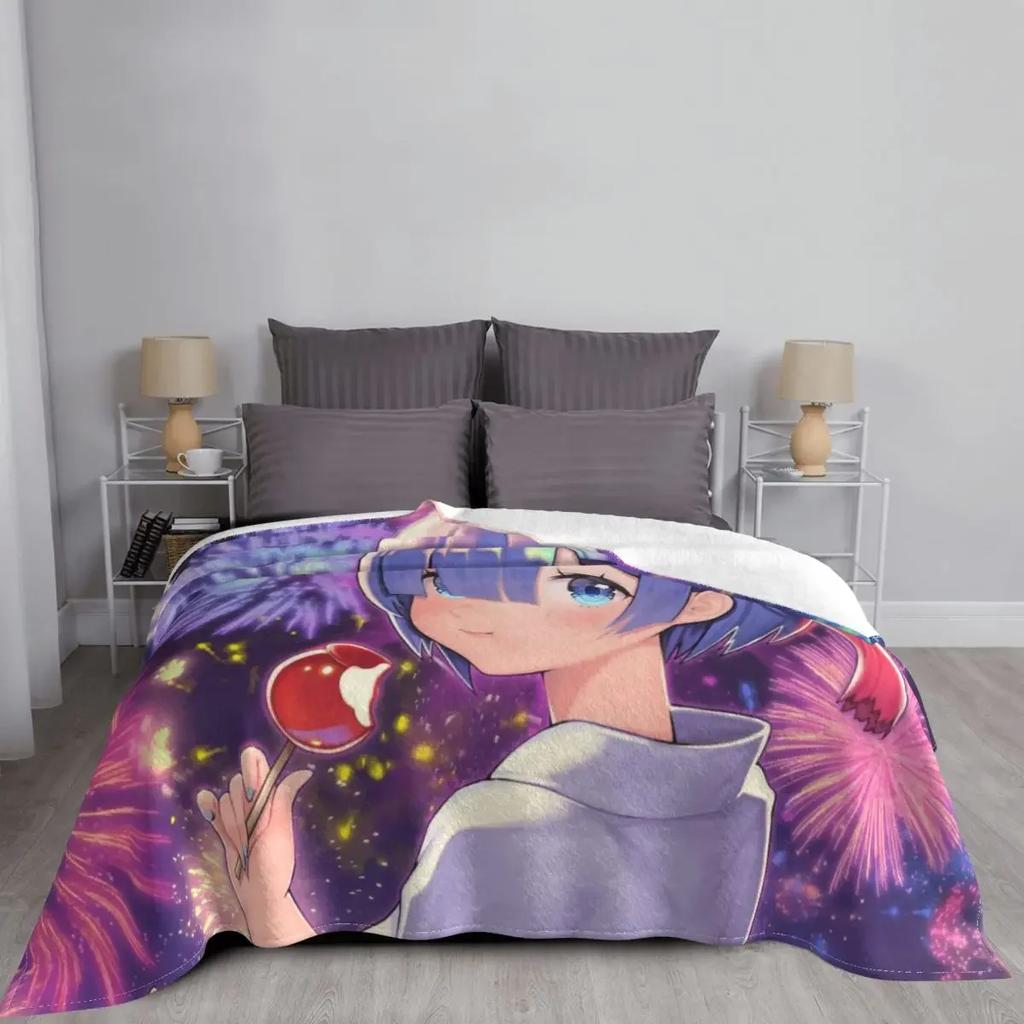Baby Blanket Re:Zero Anime Sexy REM Fleece Autumn/Winter Cartoon Lightweight Multifunction Thin Throw for Bed Couch Rug Piece
