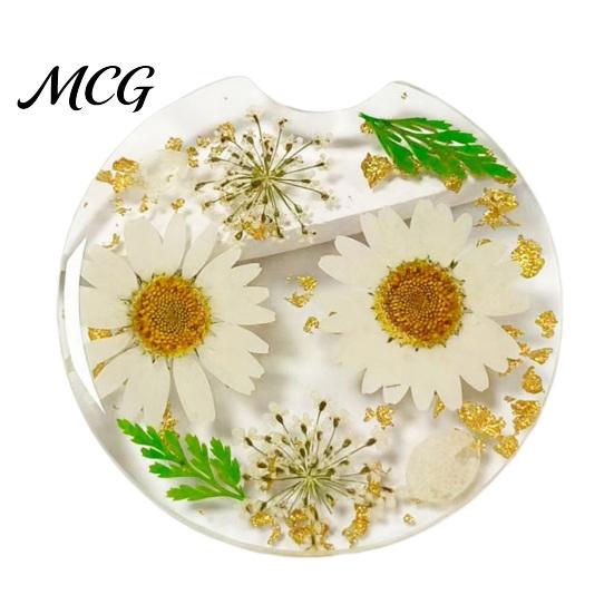Reusable Car Coaster Coaster, Durable Resin Flower Drink Mirror Polished Unique Natural Coffee Cup Holder, for Interior Accessories Heat Resistant