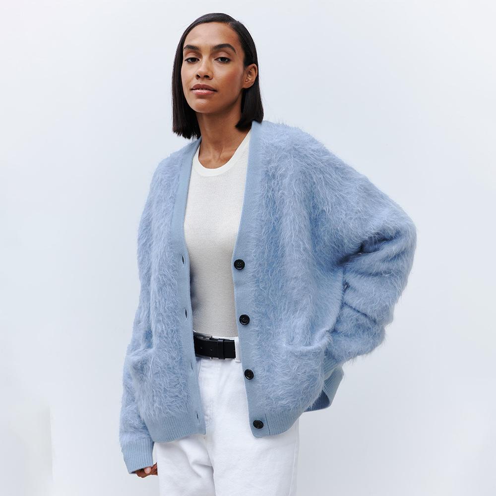 Mink Velvet Sweater Cardigan Women Autumn Winter Lazy Loose Knit Sweater Warm Sweater Cardigan Blend Comfortable Undercoat Long Sleeves Sweater