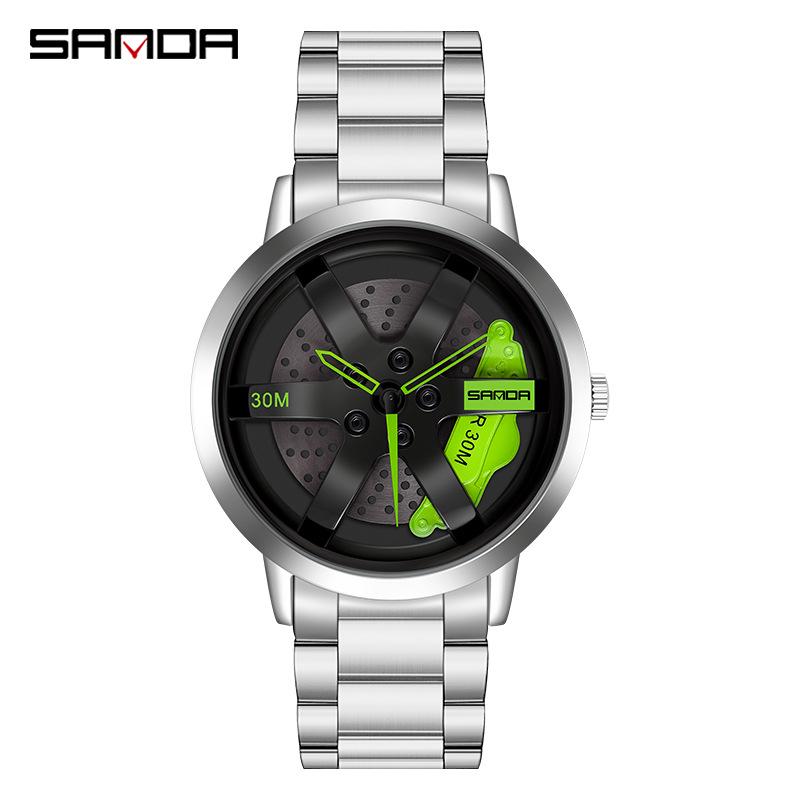 Sanda Men s 3D Skeleton Rotating Wheel Mesh Steel Band Waterproof Watch