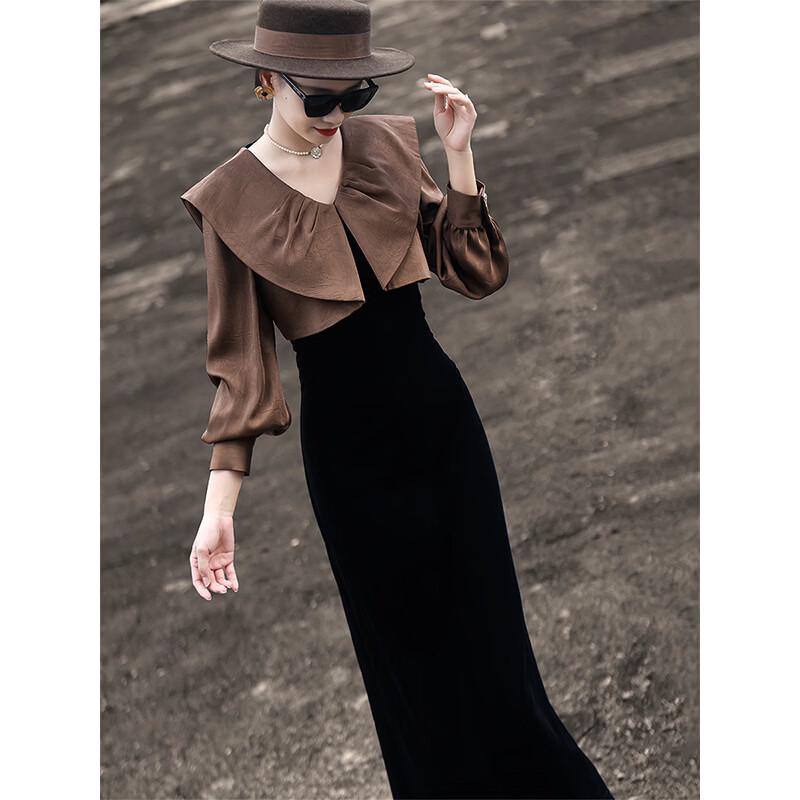 

Элегантное бархатное платье LanSeEr с эффектом двух peças M