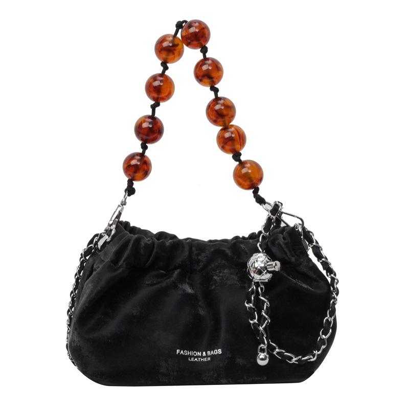 Premium Texture Small Bag Women's 2025 New Fashion Beaded Shoulder Messenger Bag Niche Design Chain Cloud Bag