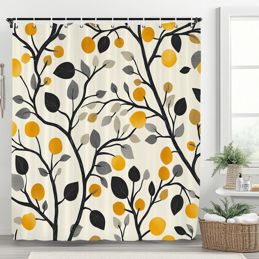 1pc Autumn Leaves Shower Curtain, Bathroom Decorative Shower Curtain, Printed Polyester Fabric Shower Curtain with Hooks