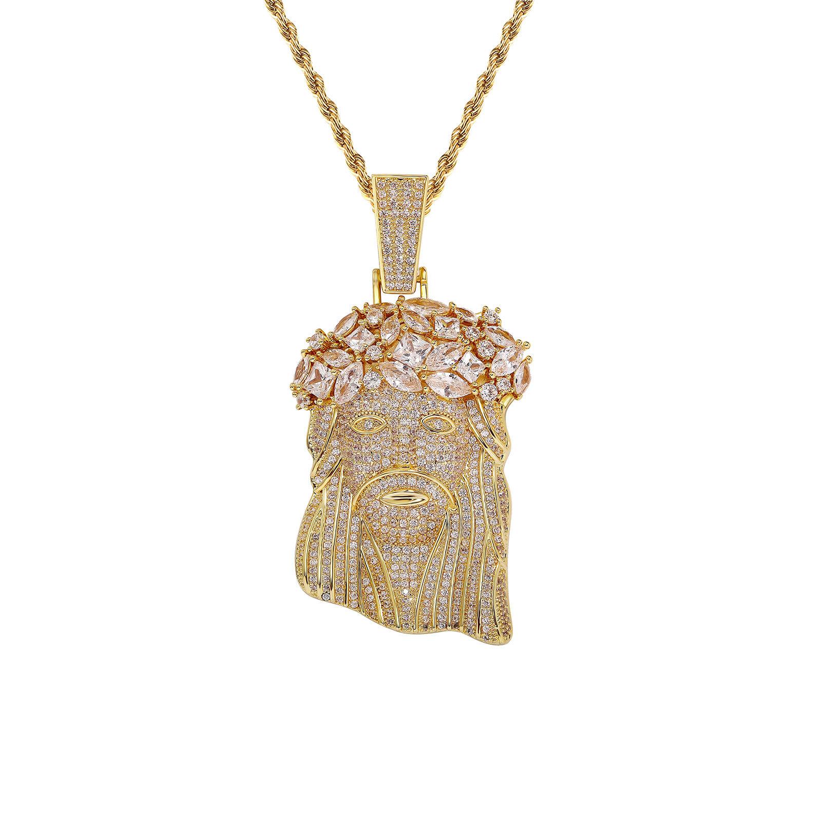 Hip Hop Full Diamond Copper Zircon Avatar Pendant, High-end and Personalized Accessory Necklace