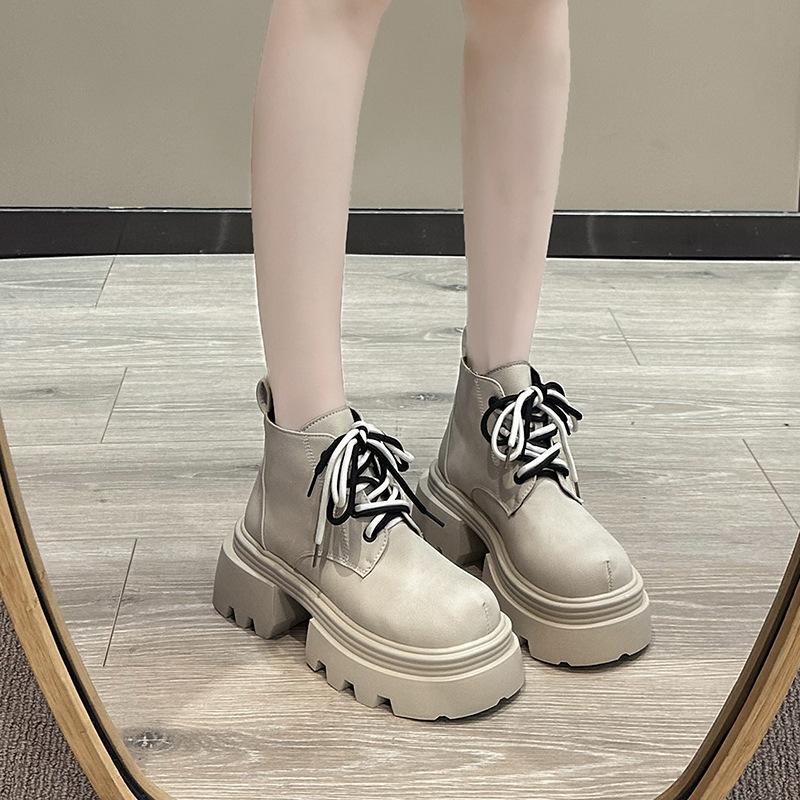 Trendy boy Martin boots women's autumn and winter new retro small thick heel thick-soled fried street short boots women's shoes
