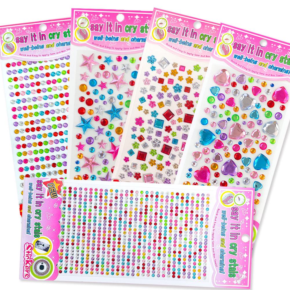 Gem Stickers: Kids' 3D Acrylic Crystal DIY Rhinestone Decorations, Colorful Cross-Border Designs for Girls