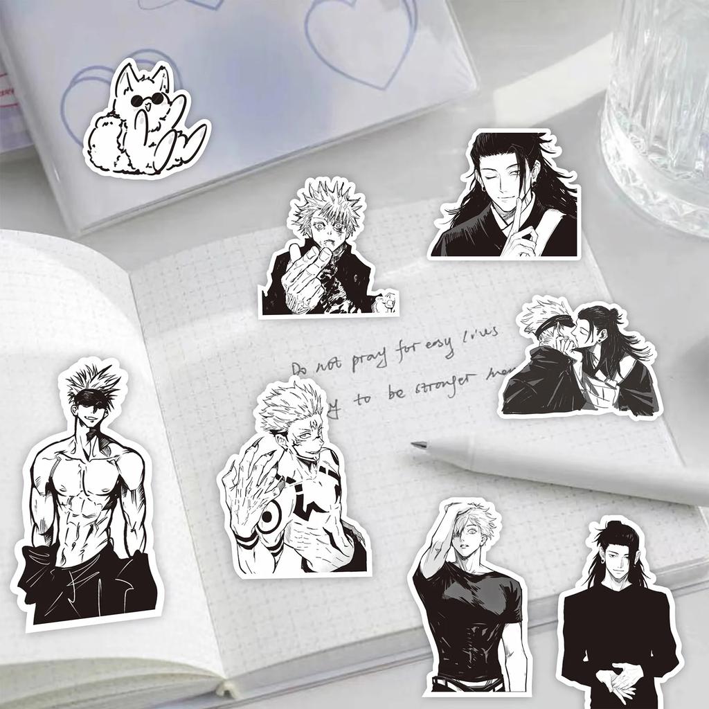 65Pcs Black White Jujutsu Kaisen Anime Stickers Decoration Suitcase Scrapbooking Laptop Phone Stationery Manga Kid Sticker