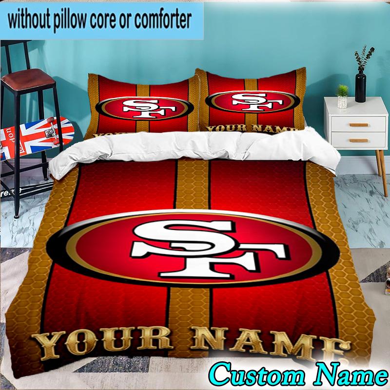 Custom Name 3PCS Faithful 49ers Football Bedding Set,Including Duvet Cover And 2pcs Pillowcases Perfect for Bedroom,Dormitory,Fan Christmas Gift