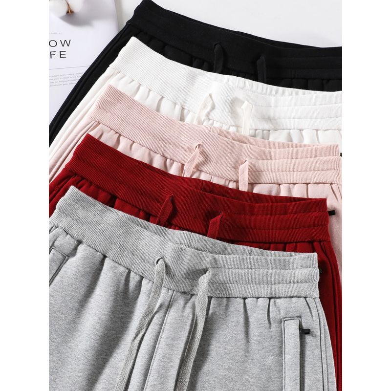 Pure Cotton Loose Sports Pants Female 2025 Spring and Autumn Casual Pants Black Pants High Waist Straight Sweatpants Fleece-Lined Pants Children
