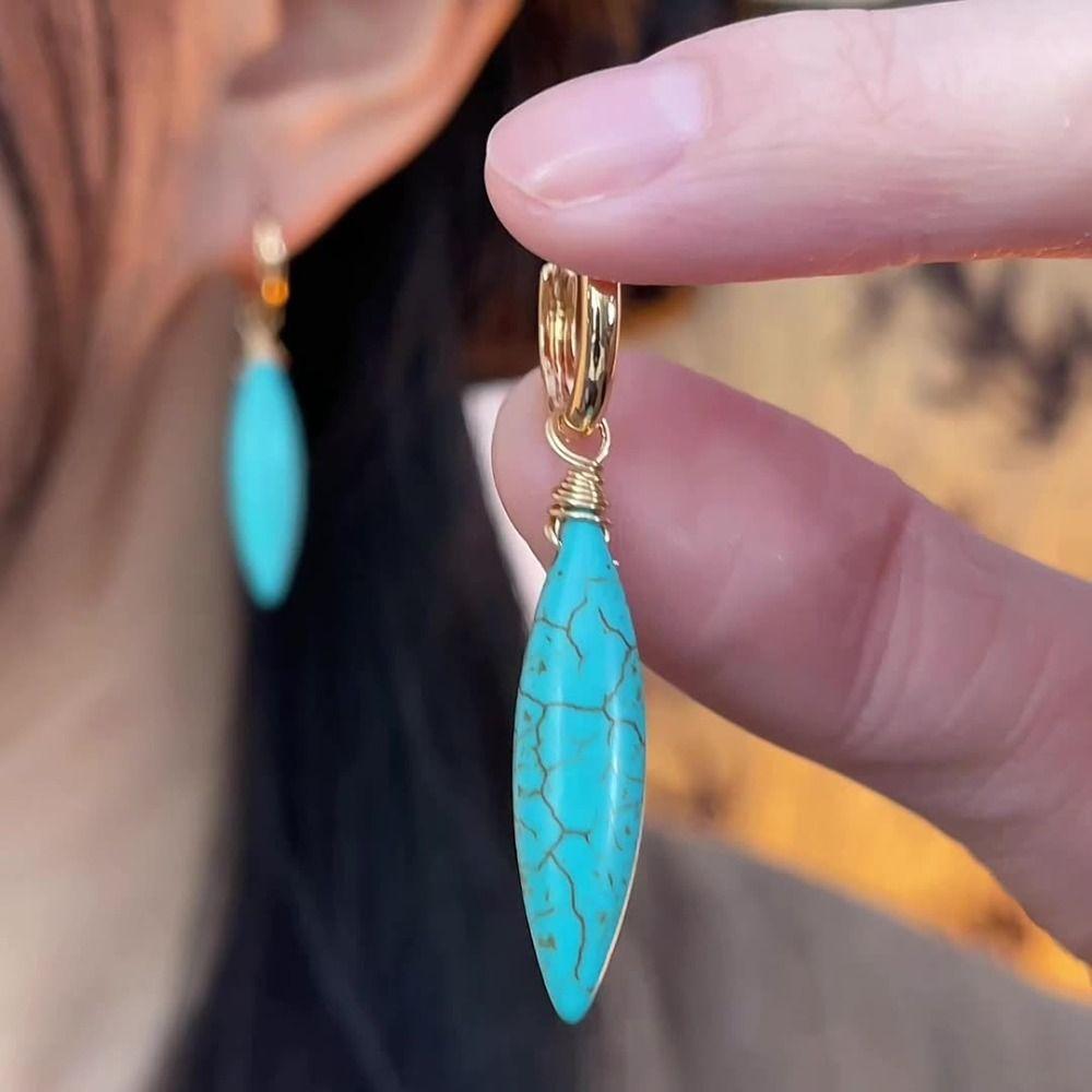 Ethnic Style Faux Turquoise Earrings Water Droped Vintage Hoop Earrings Beaded Earringdrop  Gifts