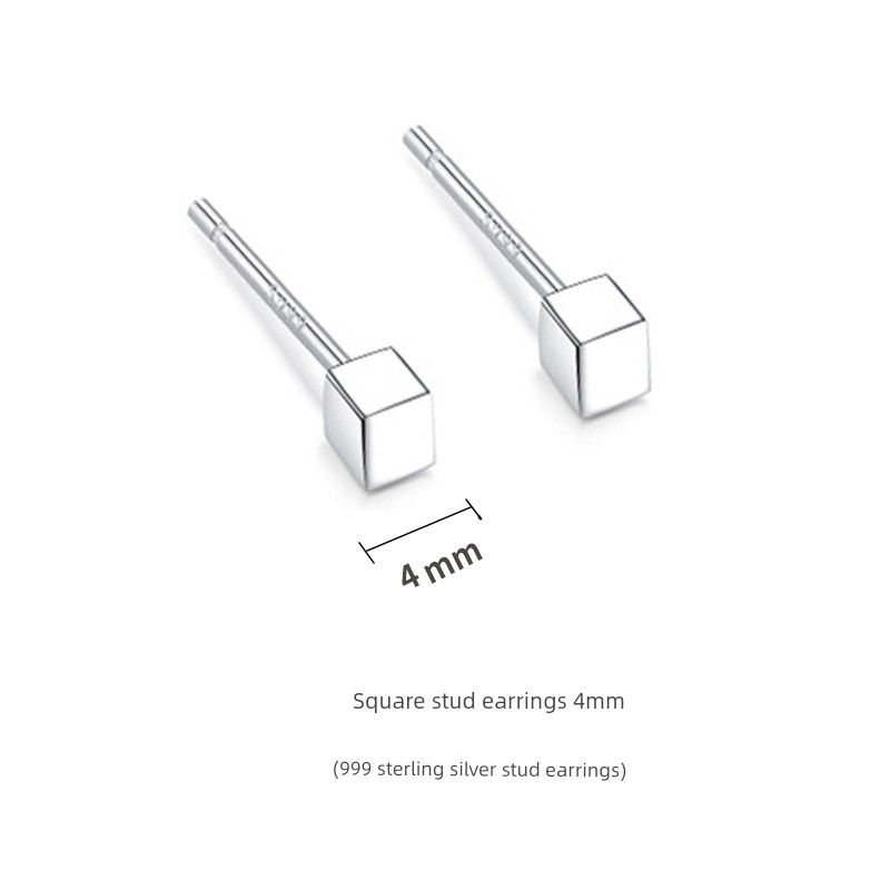 

Women s No Need to Take off Sterling Silver Anti-Allergy Ear Studs [Square] 999 sterling silver stud earrings